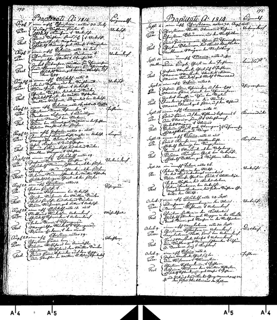 Thierachern baptisms, 1814: Christian , born 18 Aug, baptised 28 Aug 1814, son of Peter Hirschi and Maria Stutzmann at Uebeschi; citizenship column "Schangnau"