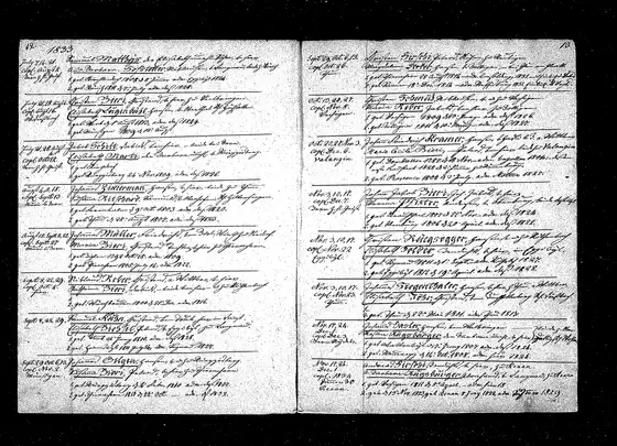 1833: Christian Hirschi, Peter's son, Küher, "get. Thierachern 28 Augst 1814", and Magdalena Stocker, Hansen, of Boltigen, "get. [place unread] 18. Dec. 1814"…