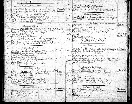 No. 3 of 1838: Johannes, b. 2 Jan 1838; godmother Anna Stutzman, Peter's daughter, of Uebeschi