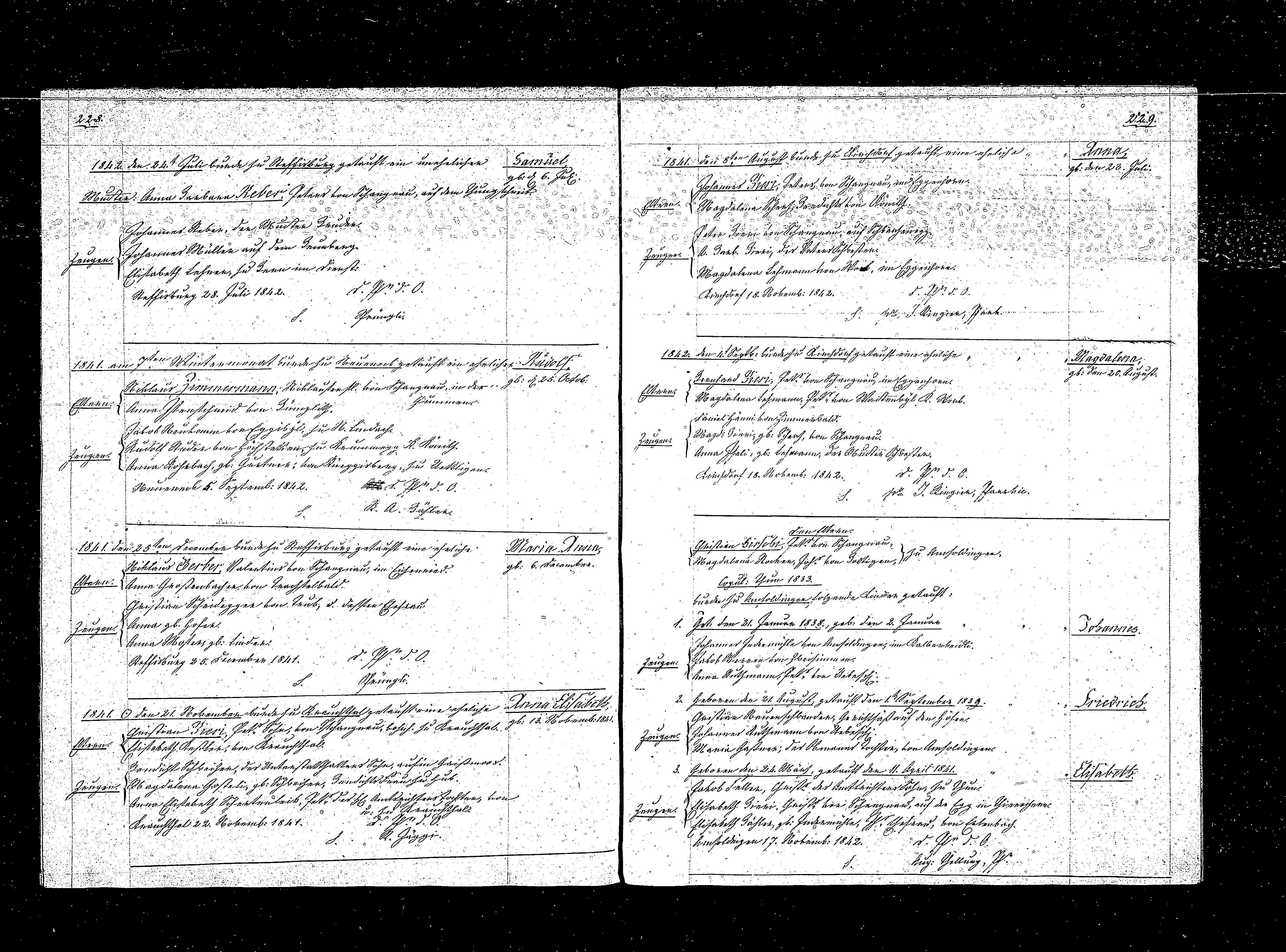 Johannes (1838), Friedrich (1839) and Elisabeth (1841), one certificate dated 17 Nov 1842