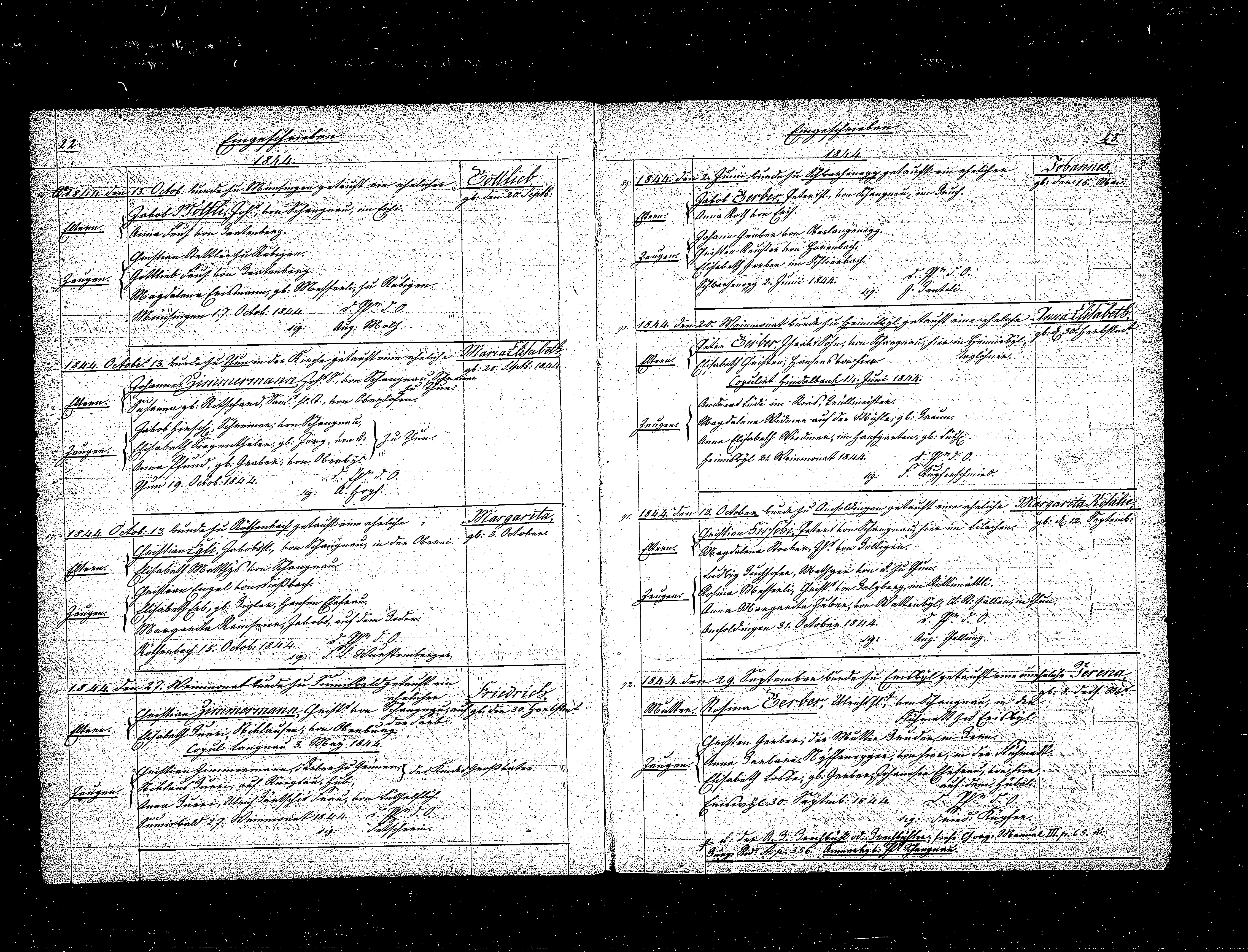 Margarita Rosalie, b. 12 Sep, bapt. 13 Oct 1844