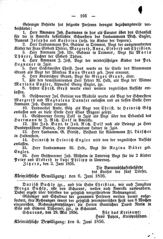 Guardianship list of the Vormundschaftsbehörde der V Dörfer, no. 4: "Herr Ammann J. Jost, Vogt der minderjährigen Kinder des Pet. Hegnauer in Igis"